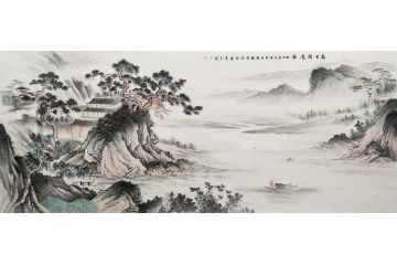 李国胜新品八尺横幅仿古山水画《高士闲逸图》