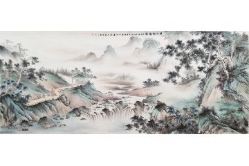 仿古挂画 李国胜新品创作山水画《溪山松韵图》