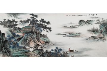 李国胜新品创作八尺横幅仿古画《溪山归隐图》