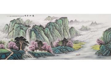 李国胜新品国画八尺横幅青绿山水画《春和景明》