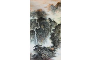 王德生国画四尺竖幅山水画《浩渺㓎云影》