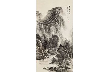 王德生新品创作国画山水画《泉光云影图》