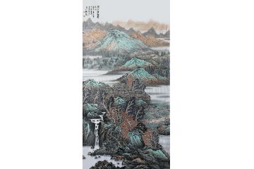 周曼竹新品六尺竖幅山水画《阁下泉声闹外山》