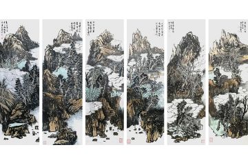 周曼竹新品创作国画作品《山水画六条屏》