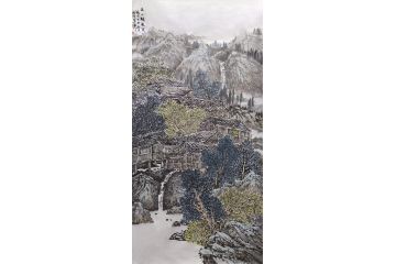 周曼竹新品六尺竖幅国画山水画《倚山听流泉》