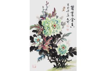 石开写意花鸟画国画牡丹《翡翠含香》