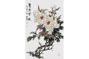 国画牡丹 石开写意花鸟画《圣洁无暇》