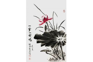 客厅挂画 闫永新小尺寸荷花图《一花一世界》