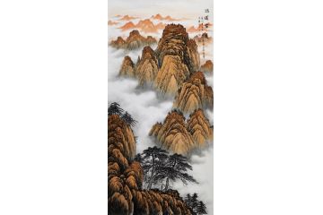 黄开前新品力作四尺竖幅山水画《鸿运当头》