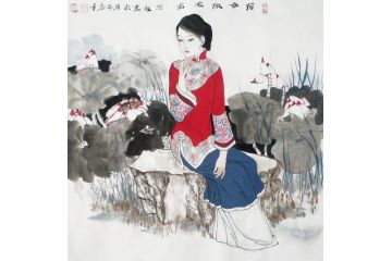 美女画 张思俭工笔人物《荷香微风里》