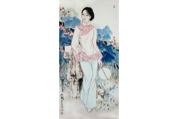 新品工笔人物 张思俭国画人物《清凉一夏》
