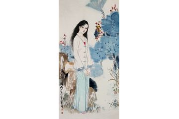 张思俭工笔人物画《新荷图》