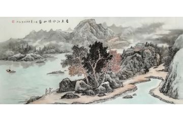 王绍德四尺横幅写意山水画《春来江水绿如蓝》