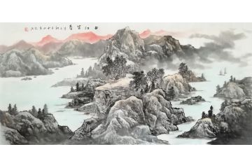 王绍德四尺横幅写意山水画《曲江望春》