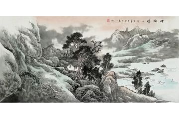 国画山水 王绍德四尺横幅写意山水画《烟树晴川》
