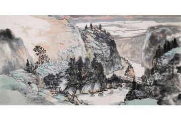 精品国画山水 李俊柯四尺横幅山水画《碧山秋水》