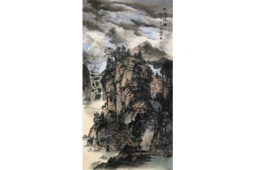 李俊柯三尺竖幅写意山水画《太行烟雨》