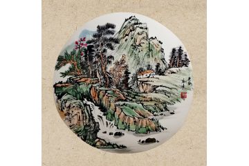 王应杰斗方青绿山水画《穷款》