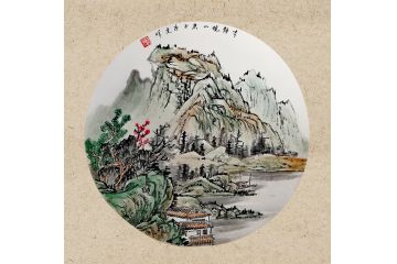 王应杰新品力作青绿山水画《亭静观山》