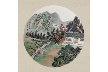 王应杰仿古青绿山水画《携琴访友》