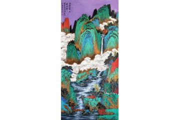 中美协会员马治富青绿山水画《白云青山锁茶烟》