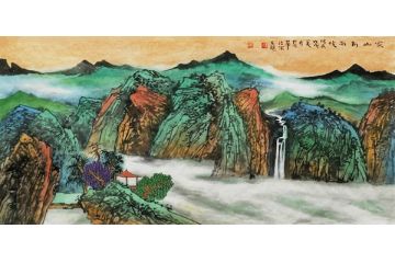 中美协会员马治富青绿山水画《家山新雨后》