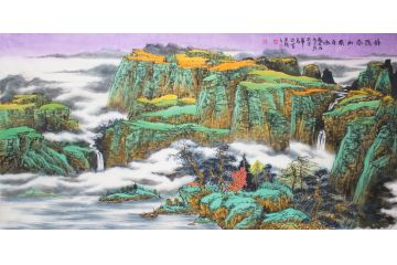名家精品字画 中美协会员马治富青绿山水画《林隐春山泉自幽》