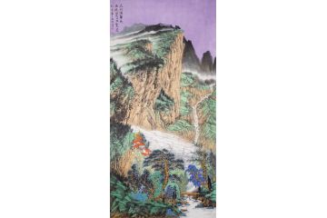 中美协会员马治富青绿山水画《太行清翠山雨遇》
