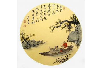 霖青精品仿古山水画《乘兴两三瓯》