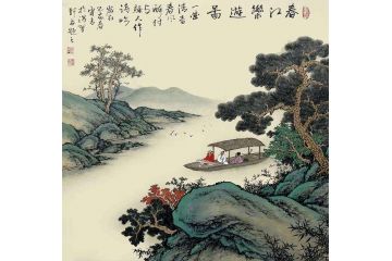 霖青新品仿古山水画力作《春江乐游图》