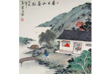 霖青精品仿古山水画《春日山居图》