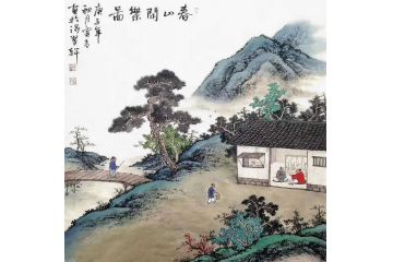 霖青新品仿古山水画力作《春山闲乐图》