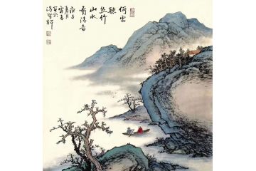 霖青新品仿古山水画力作《何须听丝竹》