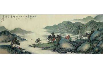 仿古山水画名家霖青精品《且抛俗世宽心壑》