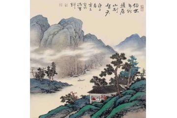 仿古山水画名家霖青精品《俗事多纷扰，居山别有天》
