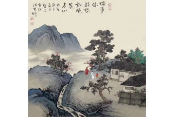 古法山水名家霖青新品《俗事休挂想,放眼笑青山》