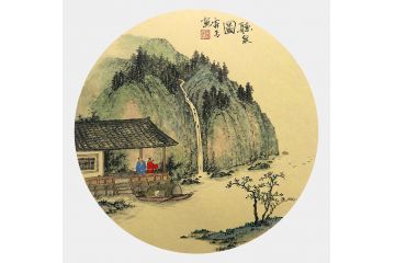 霖青新品仿古山水画力作《听泉图》