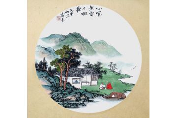 仿古山水画名家霖青精品《心宽无处不桃源》