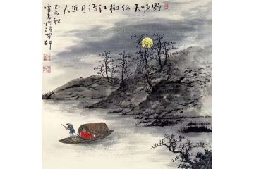 仿古山水画名家霖青精品《野旷天低树》