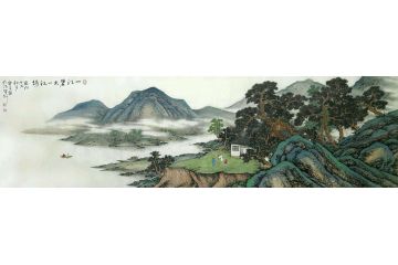 仿古山水画名家霖青精品《一江碧水一江诗》