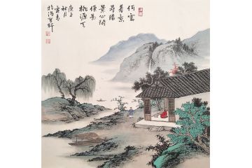 仿古山水画名家霖青现货精品《心闲便是桃源天》