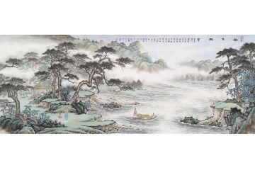 青年实力派画家黄开前仿古山水画《松林雅会》