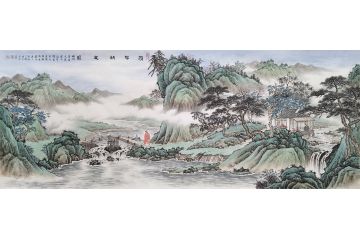 仿古山水画新品力作 黄开前六尺横幅《携琴访友》