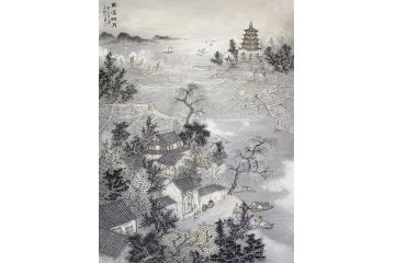 中美协会员林树昭山水画新品《揭阳古八景——两溪明月》