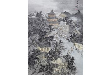 中美协会员林树昭山水画新品《揭阳古八景——谯楼晓角》