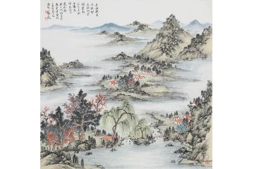 中美协会员林树昭山水画新品《青山挺秀沐朝晖》