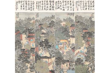 实力派画家 中美协会员林树昭新品山水画《园林四条屏》