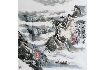 职业画家马立标新品写意山水画《龙峡横舟图》