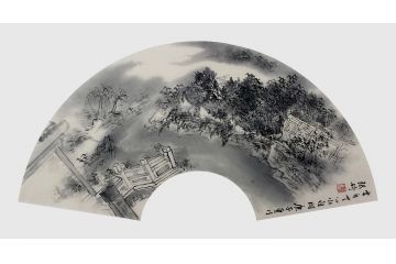 实力派美女画家张婷写意山水画《扇面》