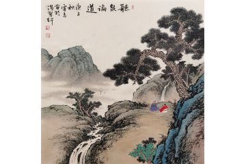 古法山水名家霖青新品现货《听泉论道》